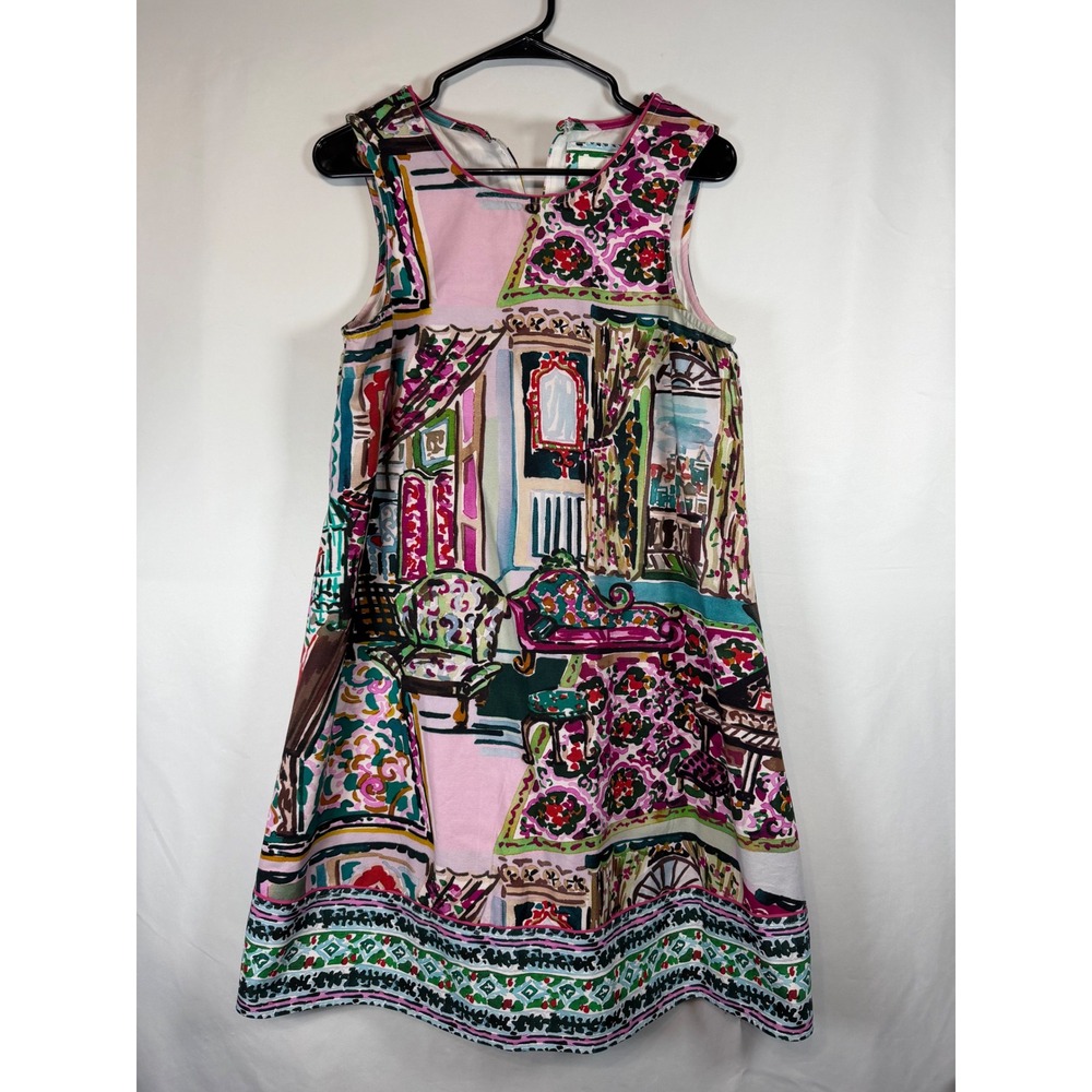 Anthropologie Pink Multi Color Artistic Interior Print Shift Dress Small